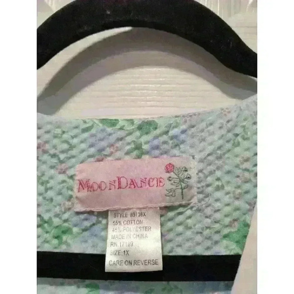 Moon Dance Blue Floral Roses Pearl Snaps Granny Core Housecoat House Dress Sz 1X - Picture 3 of 9